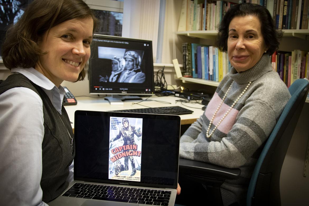VIU History professors Dr. Katharine Rollwagen, left, and Dr. Cheryl Krasnick Warsh discuss how television shows in the 1950s were used as Cold War propaganda tools during their Colloquium Series lecture.