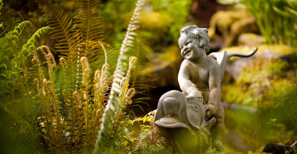 Statue surrounded by ferns