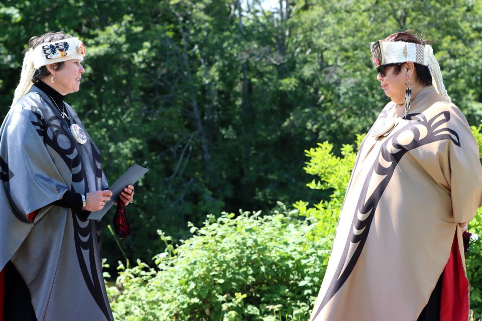 Deb Saucier and Judith Sayers saying the Chancellor oath of office
