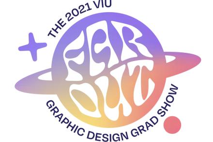 Graphic Design logo in purple and orange that reads: Far Out The 2021 VIU Graphic Design Grad Show